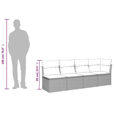 vidaXL četrvietīgs dārza dīvāns ar matračiem, melna PE rotangpalma