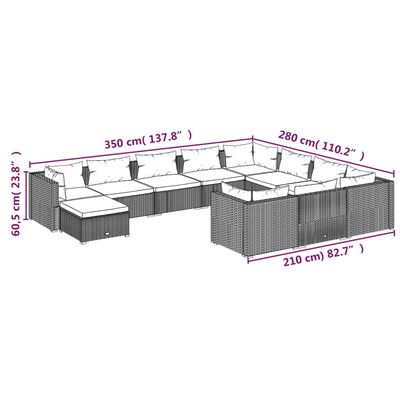 vidaXL 11-daļīgs dārza atpūtas mēbeļu komplekts, brūna PE rotangpalma