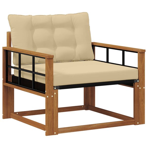 vidaXL Āra dīvānu komplekts Cieta akācijas koks un tekstilēns Dabiska