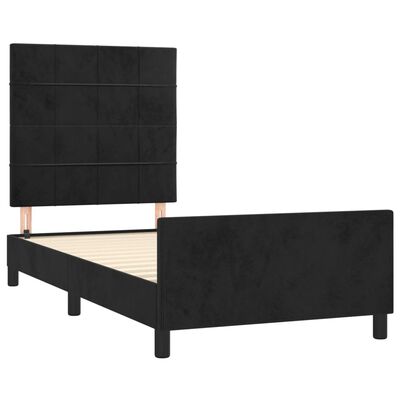 vidaXL gultas rāmis ar galvgali, melns samts, 90x190 cm