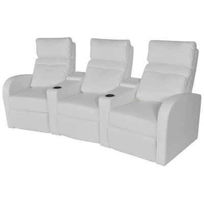 vidaXL atgāžams atpūtas dīvāns ar LED, trīsvietīgs, balta mākslīgā āda