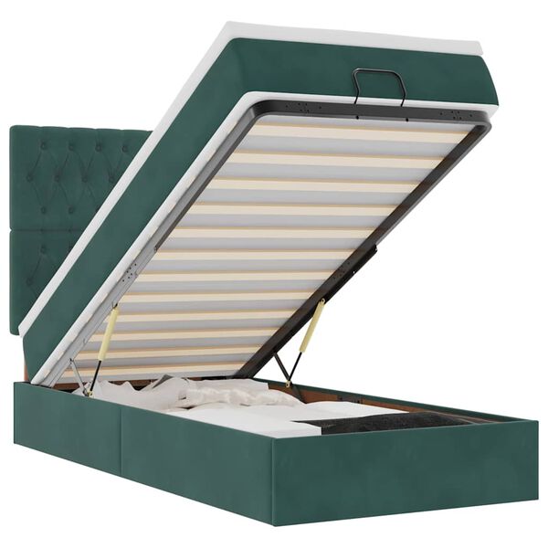 vidaXL Osmaņu gultas rāmis ar matračiem tum&scaron;i zaļ&scaron; 90x190 cm samts