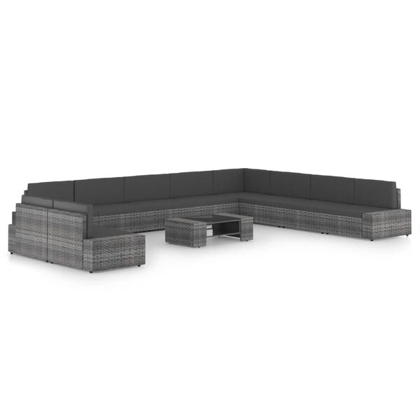 vidaXL 11-daļīgs dārza atpūtas mēbeļu komplekts, pelēka PE rotangpalma