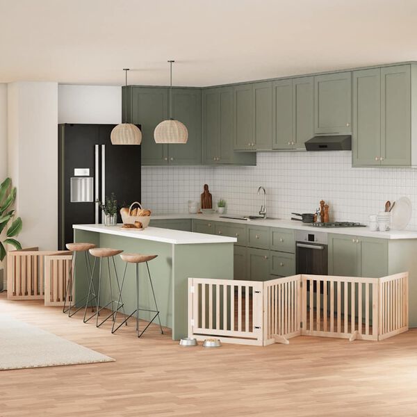 vidaXL suņu vārti ar durvīm, salokāmi, 12 paneļi, 960 cm, papeles koks