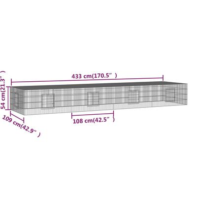 vidaXL 4-paneļu trušu būris, 433x109x54 cm, cinkota dzelzs