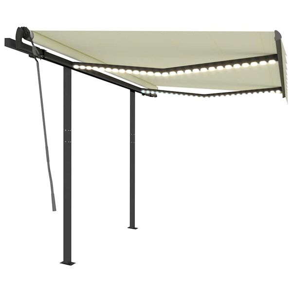vidaXL markīze ar LED un vēja sensoru, automātiska, 3x2,5m, krēmkrāsas