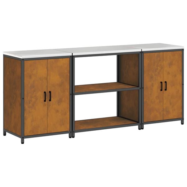 vidaXL Virtuves glabā&scaron;anas komplekts 3 pcs Rūsa Novecināts tērauds