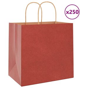 vidaXL papīra maisiņi 250 gab. ar rokturiem, sarkani, 26x17x25 cm