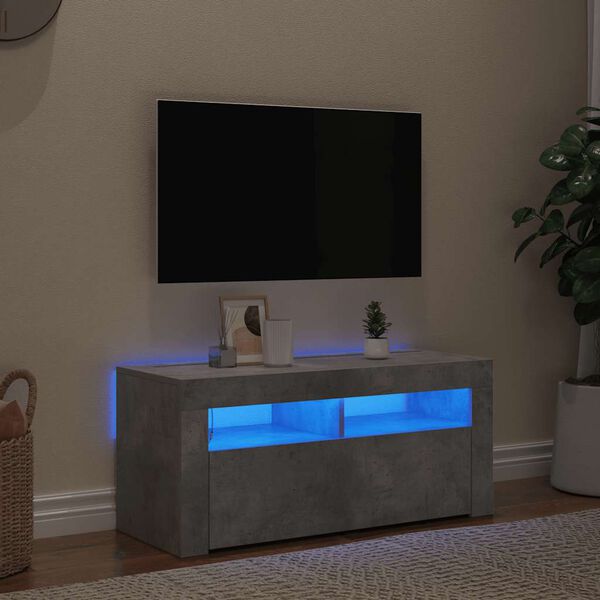 vidaXL TV galdiņ&scaron; ar LED lampiņām, 90x35x40 cm, betona pelēks