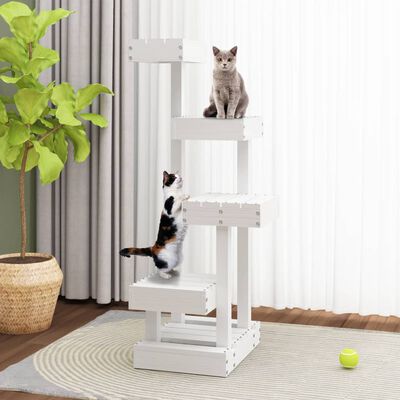 vidaXL kaķu māja, balta, 45,5x49x103 cm, priedes masīvkoks