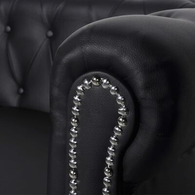 vidaXL Chesterfield dīvānu komplekts, melna mākslīgā āda