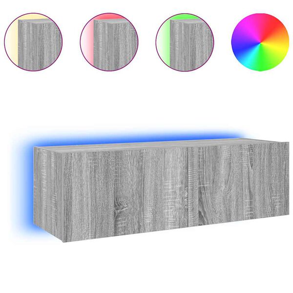 vidaXL TV skapītis ar LED lampiņām, pelēka ozola krāsa, 100x35x31 cm