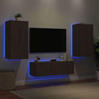 vidaXL TV sienas skapīši ar LED, 3 gab., brūna ozola