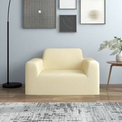 vidaXL elastīgs dīvāna pārvalks, krēmkrāsas poliesters