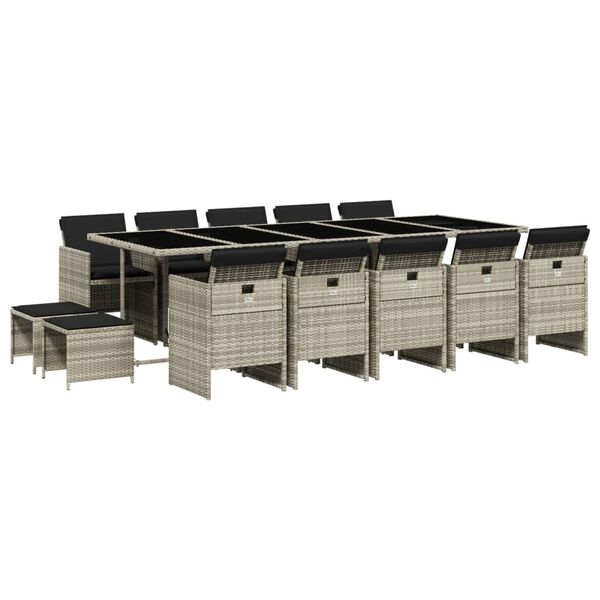 vidaXL 15-daļīgs dārza mēbeļu komplekts ar matračiem, gai&scaron;i pelēka PE