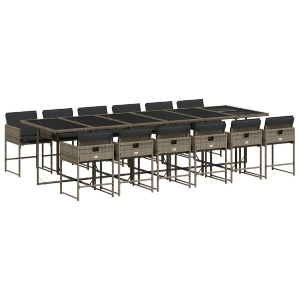 vidaXL 13-daļīgs dārza mēbeļu komplekts ar matračiem, pelēks PE