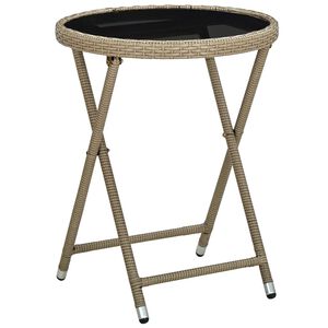 vidaXL kafijas galdiņ&scaron;, bē&scaron;s, 60 cm, PE rotangpalma un rūdīts stikls