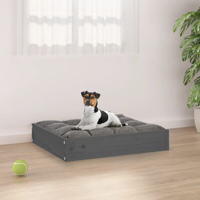 vidaXL suņu gulta, pelēka, 51,5x44x9 cm, priedes masīvkoks