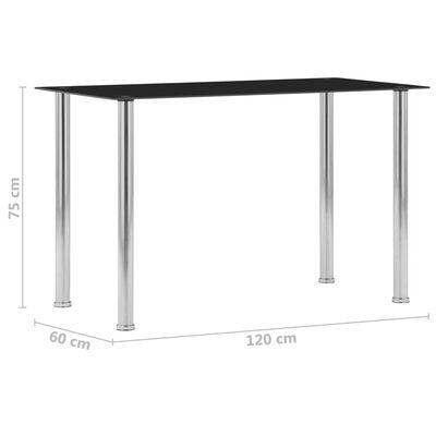 vidaXL virtuves galds, melns, 120x60x75 cm, rūdīts stikls