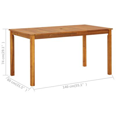 vidaXL dārza galds, 140x80x74 cm, akācijas masīvkoks