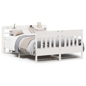 vidaXL gulta bez matrača, balts, 160x200 cm, priedes masīvkoks