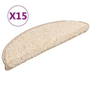 vidaXL kāpņu paklājiņi, 15 gab., 56x17x3 cm, krēmkrāsas, pusapaļi