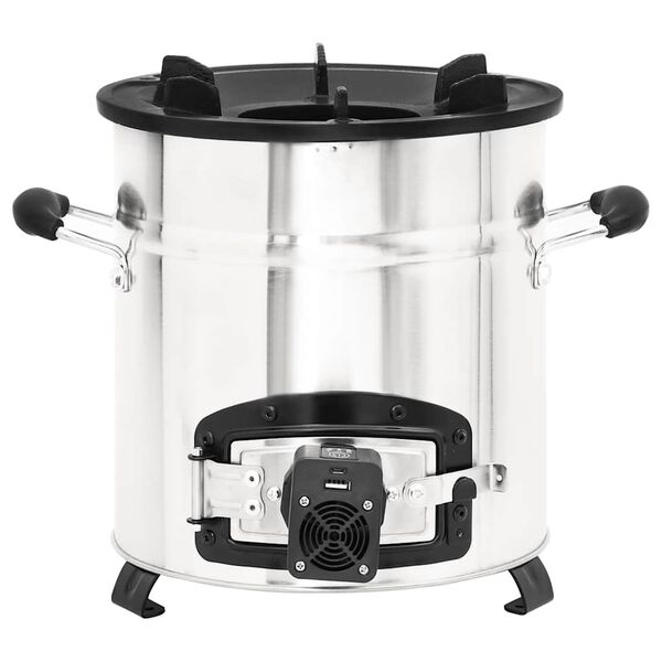 vidaXL kempinga malkas plīts ar ventilatoru, sudraba, 35,5x26x28 cm