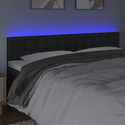 vidaXL gultas galvgalis ar LED, 200x5x78/88 cm, melna mākslīgā āda