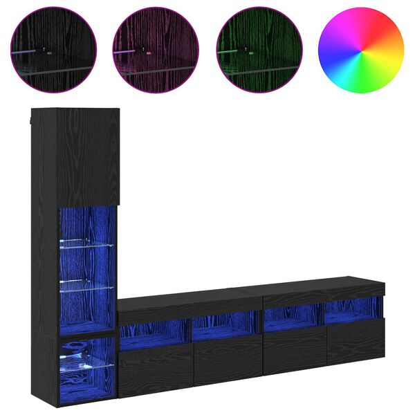 vidaXL TV sienas stiprinājums 4 pcs Melns ozolkoks Inženierijas koks