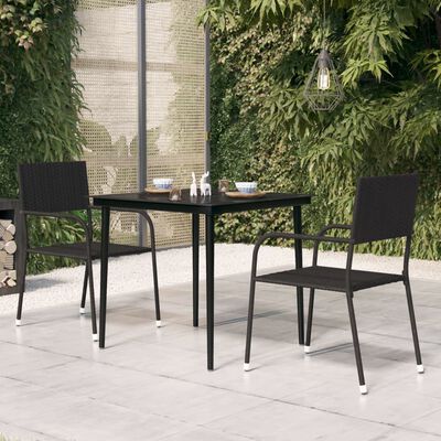 vidaXL dārza galds, melns, 80x80x74 cm, tērauds un stikls