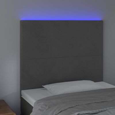 vidaXL gultas galvgalis ar LED, 83x16x118/128 cm, tumši pelēks samts