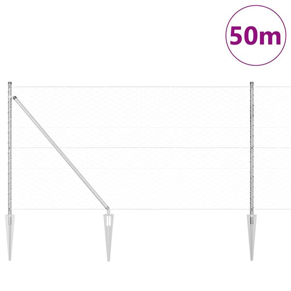 vidaXL Žoga āķis Sudraba 50 x 1 m (50 mm sieta) Tērauds