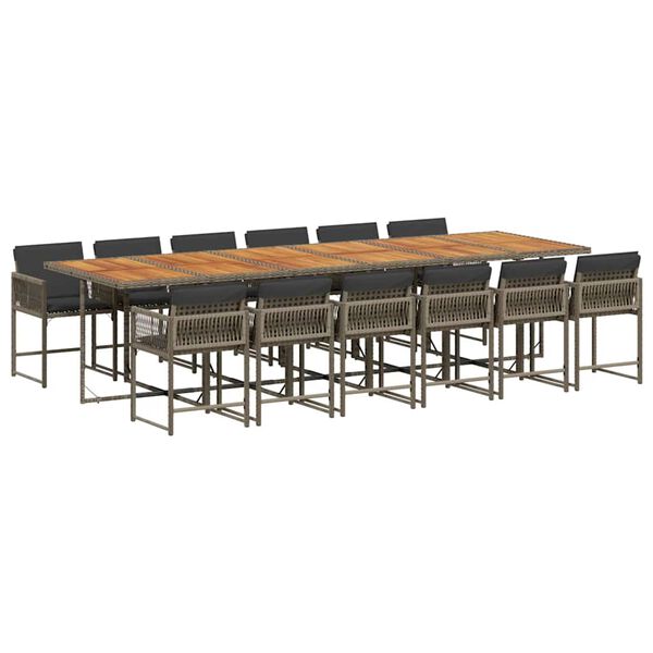 vidaXL 13-daļīgs dārza mēbeļu komplekts ar matračiem, pelēks PE