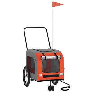 vidaXL mājdzīvnieku velo piekabe, oranža ar pelēku, audums un dzelzs