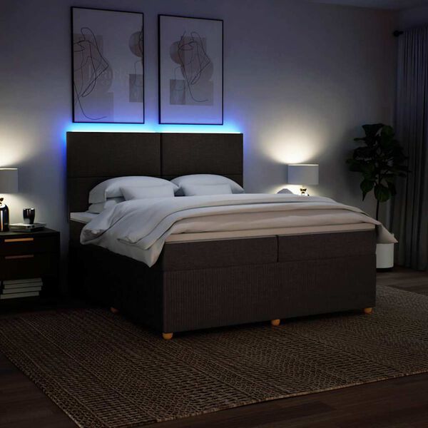 vidaXL atsperu gultas rāmis ar matraci, tum&scaron;i brūna, 200x200cm, audums