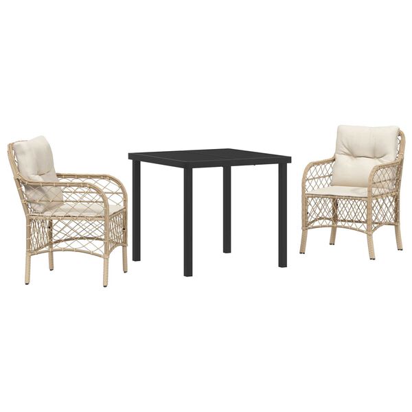 vidaXL Dārza ēdamgalds ar spilvenu 3 pcs Bē&scaron;a poliratāns