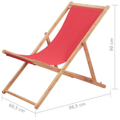vidaXL salokāms pludmales krēsls, sarkans audums, koka rāmis