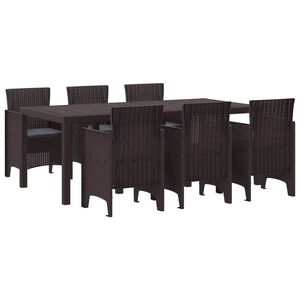 vidaXL Dārza ēdamgalds 7 pcs Brūna Polt rattan