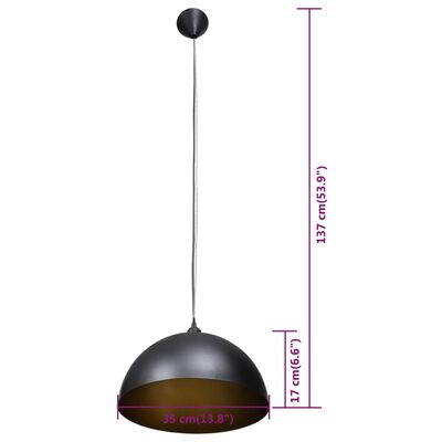 vidaXL griestu lampas, 2 gab., regulējams augstums, pusapaļas, melnas