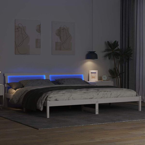 vidaXL Gultas rāmis Balts 200 x 200 cm Ciets priedes koks