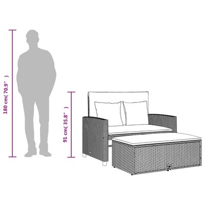 vidaXL divvietīgs dārza dīvāns ar matračiem, brūna PE rotangpalma