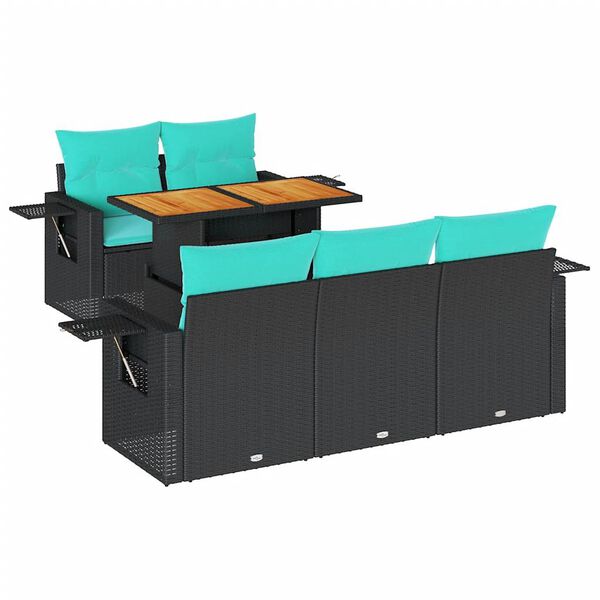 vidaXL 6-daļīgs dārza dīvāna komplekts, matrači, melna PE rotanpalma