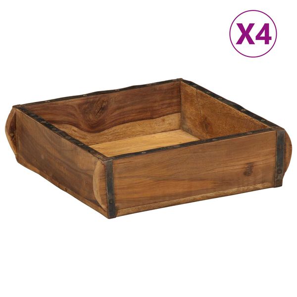 vidaXL Paplāte 4 pcs Brūna 29 x 31 x 10 cm Cietais atjaunotais koks