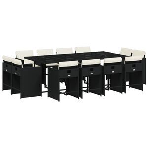 vidaXL 13-daļīgs dārza mēbeļu komplekts ar matračiem, melns PE