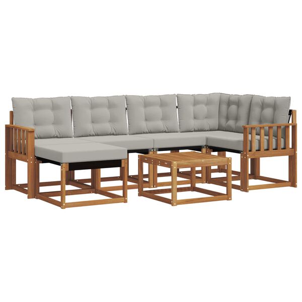 vidaXL Āra dīvānu komplekts ar spilvenu 7 pcs Dabīgs un gai&scaron;i pelēks