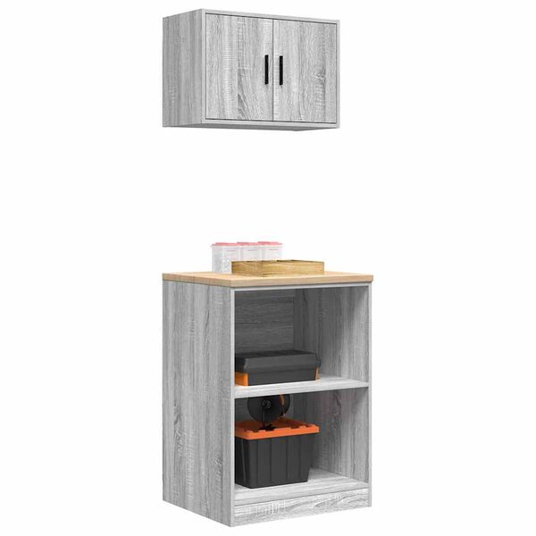 vidaXL garāžas skapji, 2gab., pelēka ozolkoka krāsa, inženierijas koks