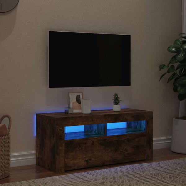 vidaXL TV skapītis ar LED apgaismojumu, ozolkoka krāsa, 90x35x40 cm