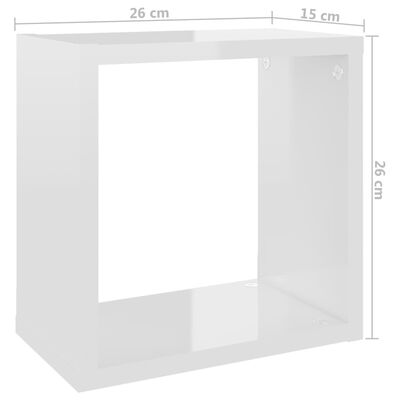 vidaXL kuba formas sienas plaukti, 4 gab., spīdīgi balti, 26x15x26 cm