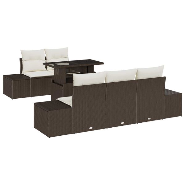 vidaXL Dīvānu komplekts ar spilvenu 6 pcs Brūns un Krēma poliratāns