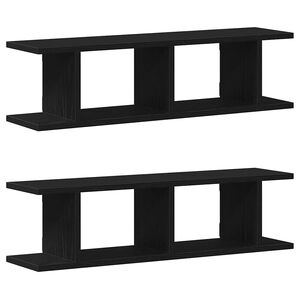 vidaXL sienas plaukti 2 gab melns ozols 75x18x20 cm inženierijas koks